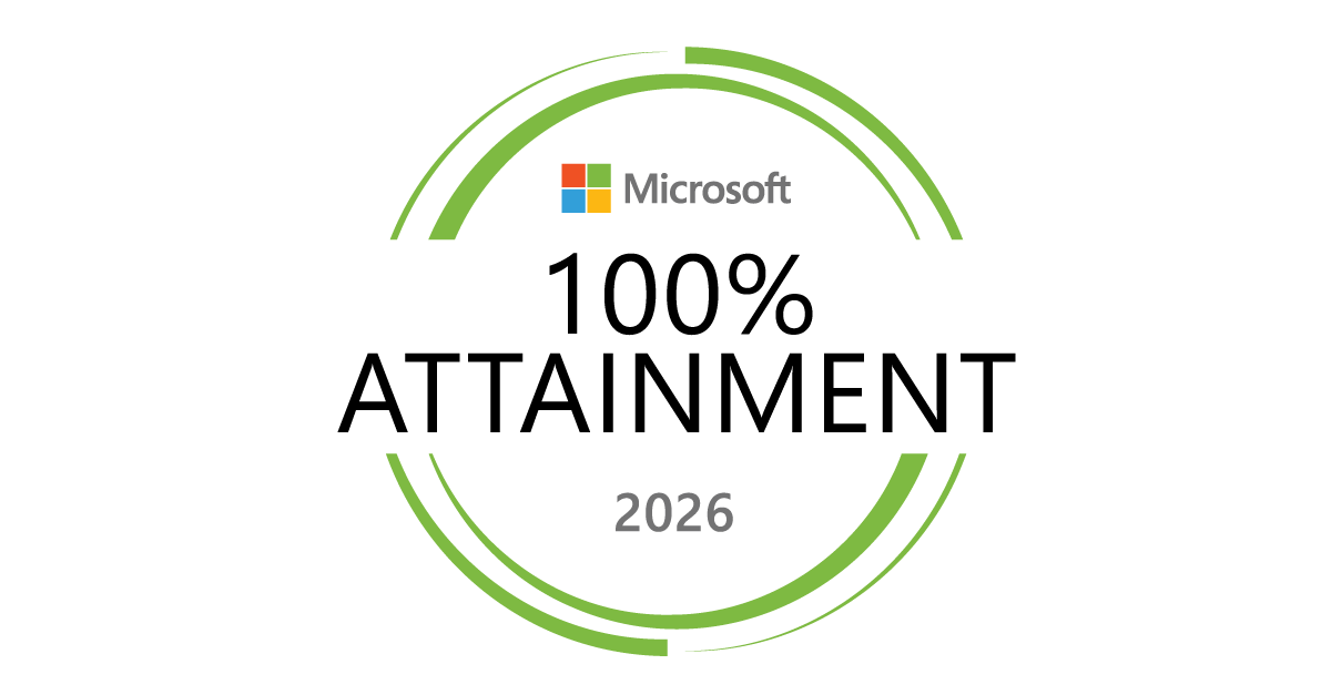 Microsoft 100 percent sales attainment badge for 2026